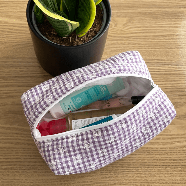 Trousse cube vichy violet