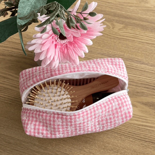 Trousse cube vichy rose