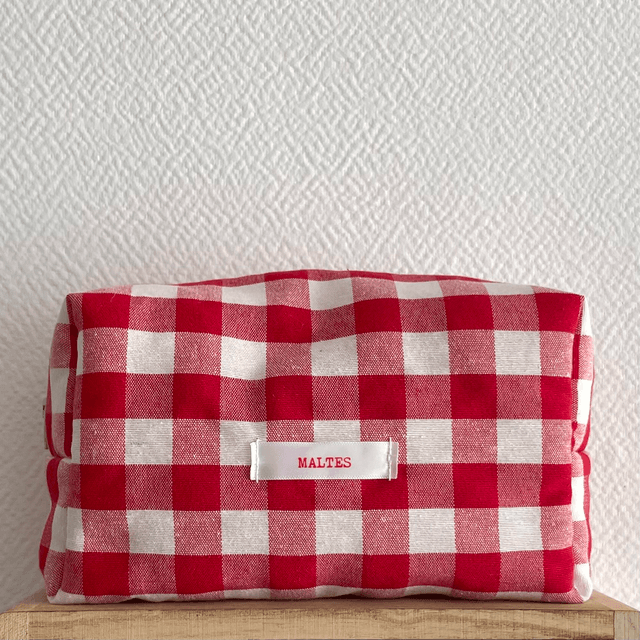 Trousse cube vichy rouge