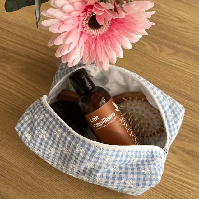 Trousse cube vichy bleu