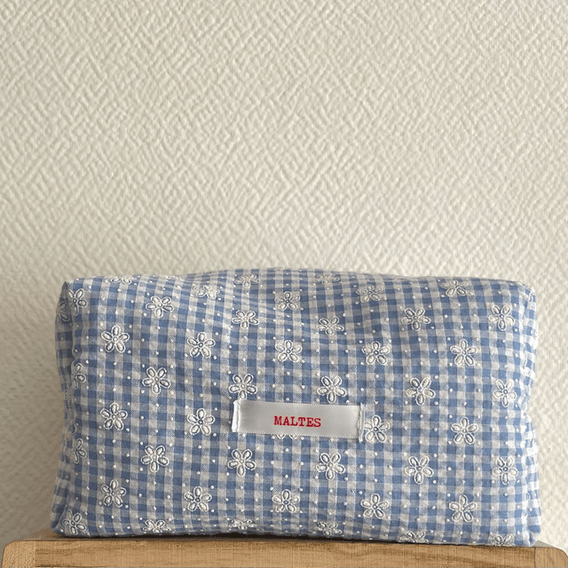 Trousse cube vichy bleu